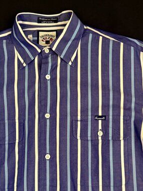 Faconnable Mens Shirt Medium Blue Striped 100% Cotton